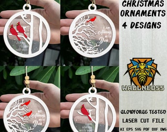 Red Cardinal Bird Ornaments SVG, Christmas Memorial svg, Christmas Ornament svg, Wood Ornament, Laser cut file, Glowforge svg files