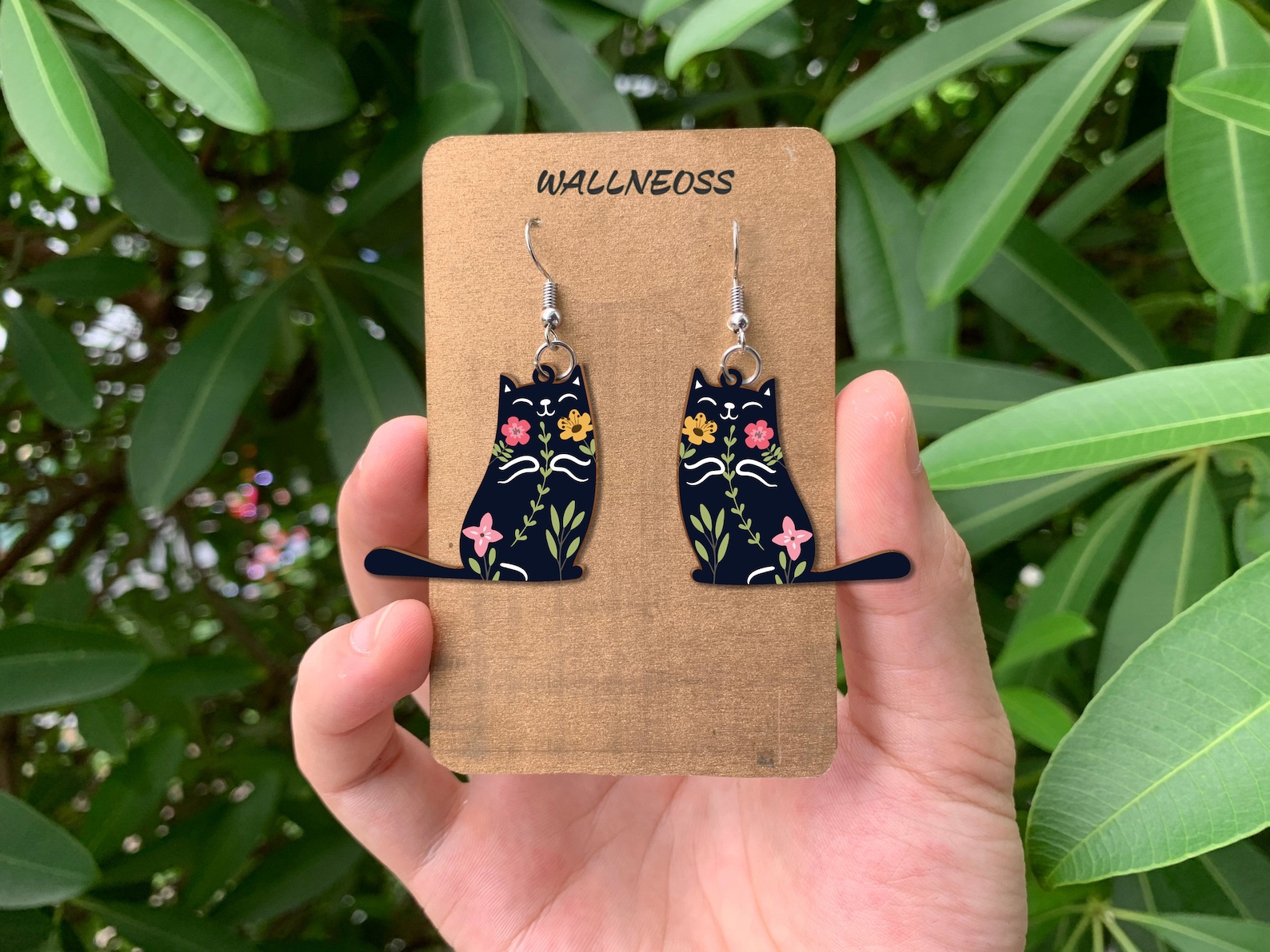 Floral Cat Earrings Svg Halloween Cat Earrings Svg Floral Etsy