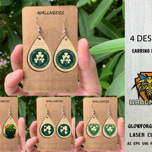 Shamrock Teardrop Earrings svg, Lucky Earrings svg, St Patrick&#39;s Day SVG, Earrings laser cut file, Glowforge svg files, Instant Download