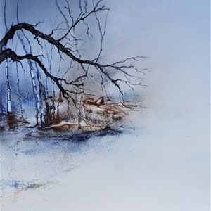 Originele kunst, abstracte kunst, origineel schilderij, aquarel, sfeervolle kunst, hedendaagse kunst, woondecoratie, hangende takken.