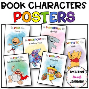 Affirmation positive, Posters des personnages du livre, Aquarelles, Bibliothèque de la classe, Posters citations, Tableau d'affichage, Décoration de la salle de classe