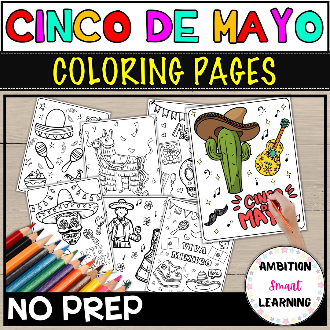 Cinco De Mayo Coloring Pages No Prep Activity | Let's Fiesta! - Etsy