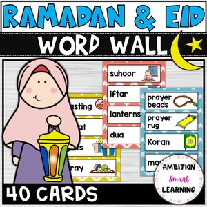 Ramadan and Eid Word Wall, Ramadan Vocabulary, Word Wall Bulletin Board, Classroom Decor, Ramadan Activities, Word Wall Printable