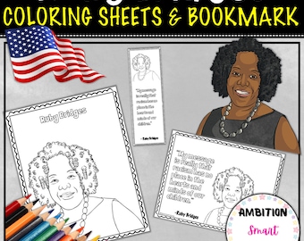 Ruby Bridges Black Geschiedenis Maand Portret Citaat Kleurplaten, Bladwijzers | Black History Month Invloedrijke mensen inspirerende citaten