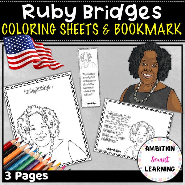 Ruby Bridges Black History Month Portrait Quote Coloring Sheets, Bookmarks | Black History Month Influential People Inspirational Quotes