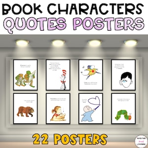 Book Character Posters, Children&#39;s Story Book Inspirational Quote, Character Gallery Wall Poster, Classroom Library Decor, Bulletin Board