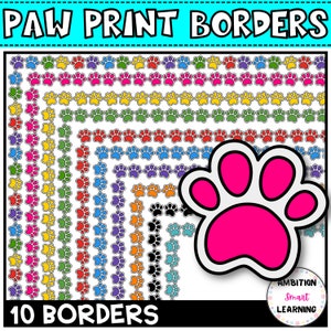 ClipArt bordi stampa zampa, stampe zampa colorate senza soluzione di continuità documenti digitali, sfondo stampabile zampa animale, documenti per album, motivo arcobaleno