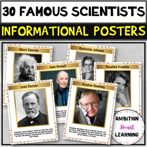 Famous Scientist Posters With Short Biography Bulletin Board, Posters for Classroom, Famous Scientists Posters, Women & men in Science