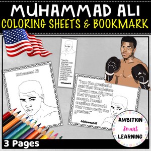 Muhammad Ali Black History Month Portrait Quote Coloring Sheets, Bookmarks | Black History Month Influential People Inspirational Quotes