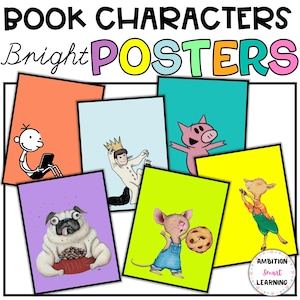 Book Character Bright Posters, Classroom Library, Bulletin Board, Classroom Decor, Book Character Portraits for Character Gallery Wall