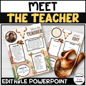 Meet the Teacher Templates EDITABLE, Flyer Western Theme, Back To School, Teacher Classroom, Teacher Letter, Teacher Introduction Printable