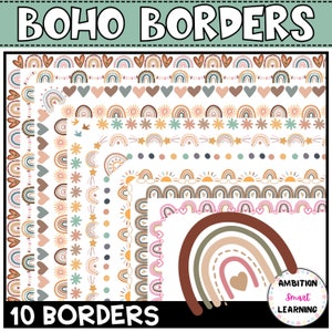 Boho Rainbow Borders Clip Art, Elemento decorativo, diario de bordes de página, planificador de bordes de garabatos, tamaño de letra de borde de página, imágenes prediseñadas del maestro