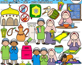 Ramadan Kareem Clipart by Ambition Smart Learning, Eid Mubarak,  Printable PNG, Islamic Illustrations, Crescent Moon, Islam Clipart