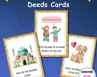 Ramadan Good Deeds Cards, Glitter Cards for Kids, Prayer Cards, Islamic Flashcards, Printable Ramadan, Muslim Activity, Ramadan Calendar