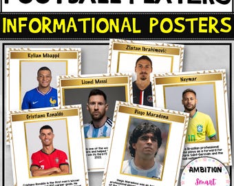 32 Soccer Players Posters Bundle, Ronaldo, Messi, Ibrahimovic, Mbappe, Haaland, Neymar, Football Printable, Football Wall Art Print