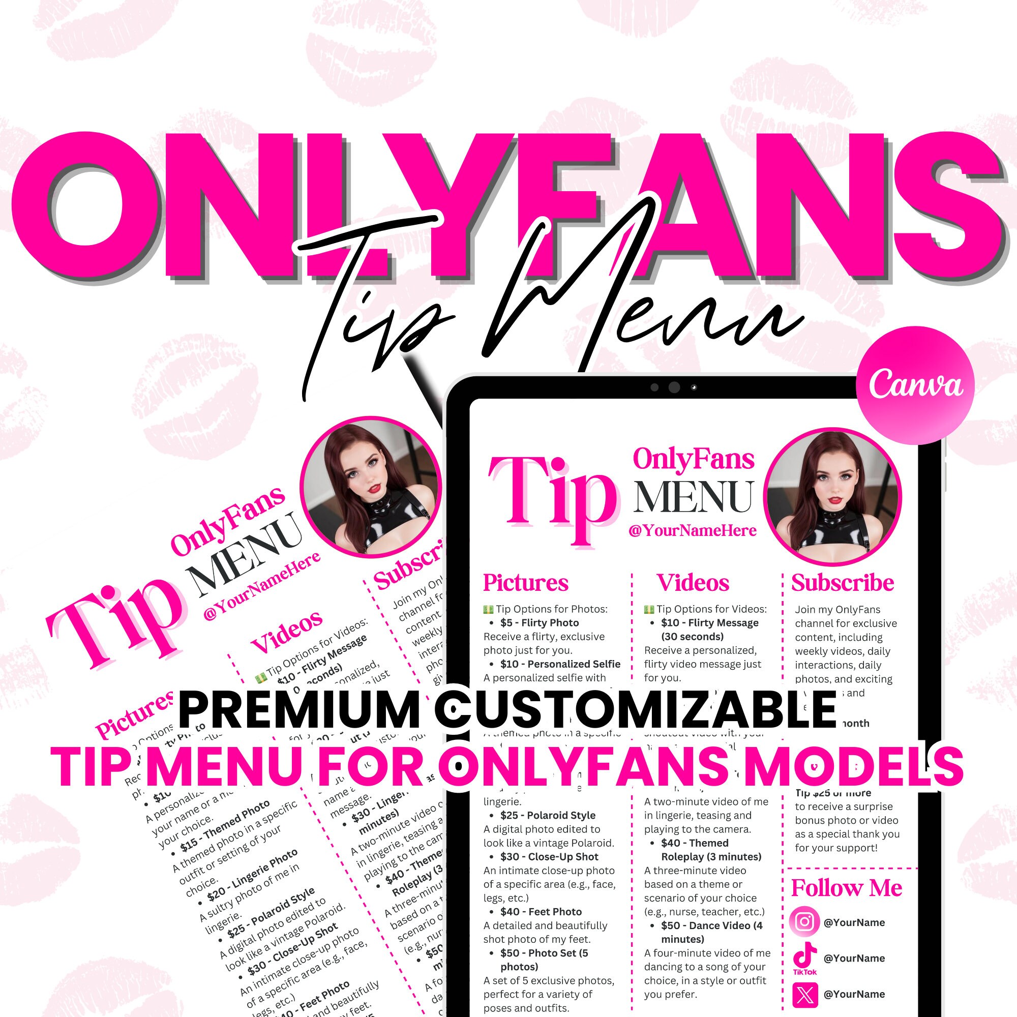 Onlyfans Tip Menu Editable Template Canva Template Tip Menu