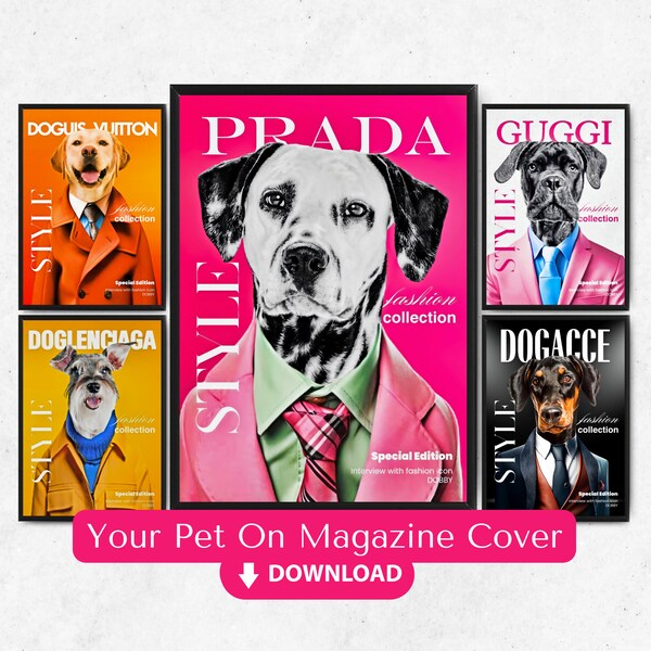 Dog Magazine Cover Pet Magazine Cover Dog Portrait Pet Portrait Digital Dog Portrait from Photo Pet Gift for Dog Lovers Gift for Pet Owners