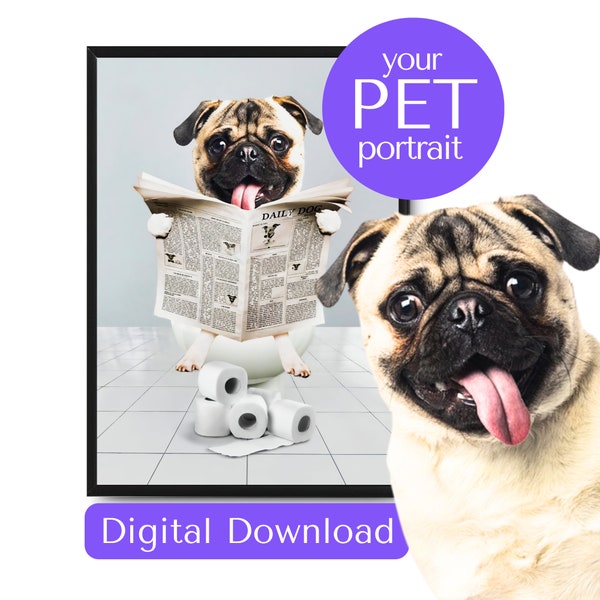 Personalized Dog in Toilet Art Print Funny Pet Portrait From Photo Dog Gift Idea for Dog Lovers Gift Idea for Pet Owners Custom Gift Idea