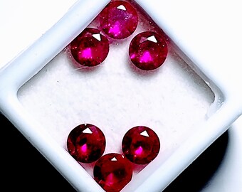 CERTIFIED 5 mm 6 Pcs Natural Ruby Burma Round Shape Pinkish Red Ruby Gemstone Lot For Jewellery Making Accessories Best Gift Ruby Lot