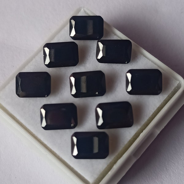 Certified Unique 6mm | 9 Pcs natural sapphire Cool Black Sapphire Emerald Cut Sapphire Certified Loose Sapphire Gemstone Women,s Gift