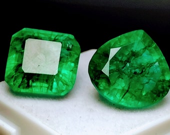 Certified 12 Ct Natural  Emerald Mix Shape Colombian Green Emerald Pair Gemstone Ring Size Emerald Loose Gem AAA + Personalized Gift