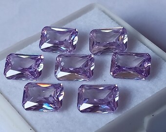 6 Pcs (1 Ct Each ) Certified Beautiful AAA+ Sapphire Emerald Shape Dilute Purple Sapphire Ring Size 7 x 5 MM Gemstone Lot  Christmas Gift