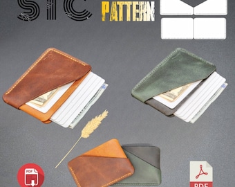 Minimalist card holder PDF pattern. Wallet sewing. Leather Card case template