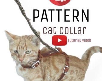 Leather Cat collar pattern | Leather Cat harness sewing template | Leather pattern | sewing pattern