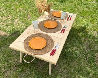 Wooden picnic table boho table Gardening Patio Furniture Patio Tables Low Picnic Table, Kids Picnic Table, Low Wood Event Table, Beach Party