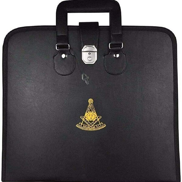 thumbnail image 2 of Hand Embroidered Masonic Past Master Apron Carrying Case With Handle - Black, Made In USA 2 of 5