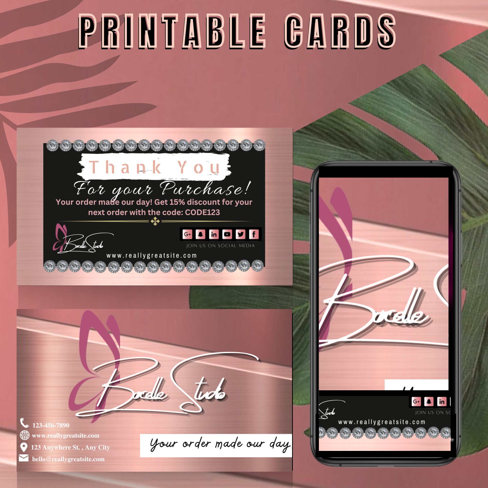 Salon Loyalty Cardbeauty Loyalty Card Templaterose Gold Etsy