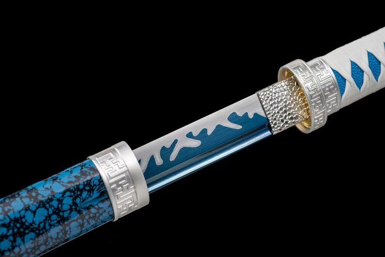 Blue Ice Crack Sheath Samurai Swordsilver Tsuba Katanabaked | Etsy