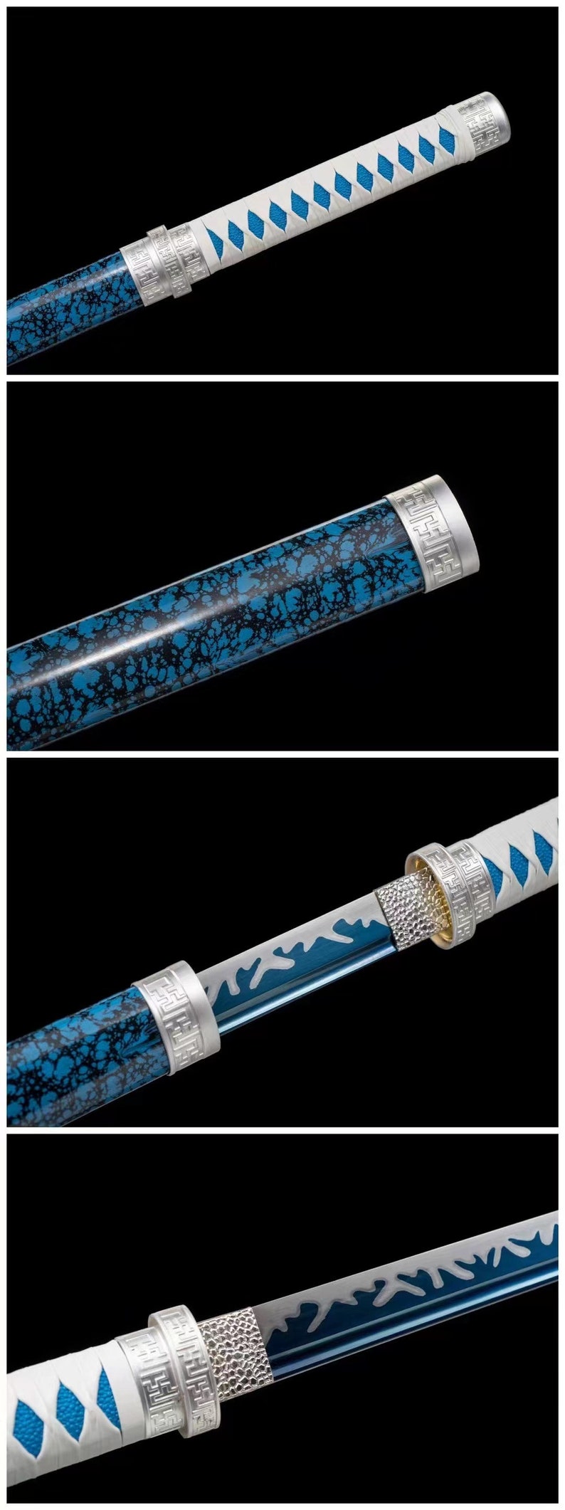 Blue Ice Crack Sheath Samurai Swordsilver Tsuba Katanabaked | Etsy