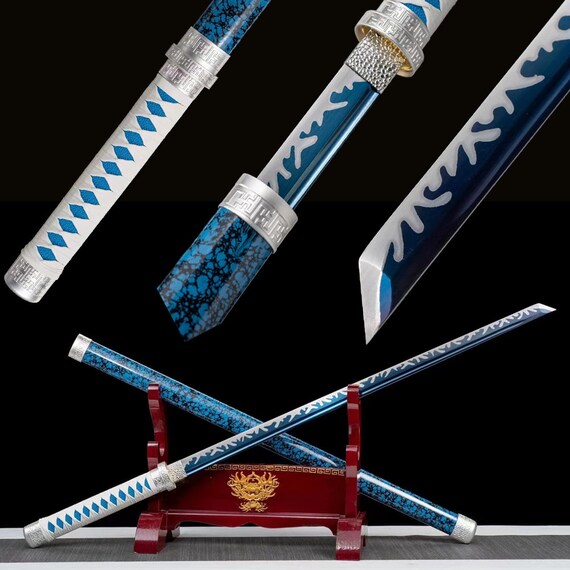 Blue Ice Crack Sheath Samurai Swordsilver Tsuba Katanabaked | Etsy