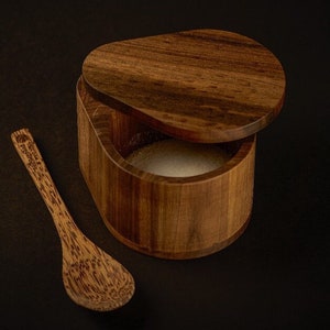 Salt box with wooden lid