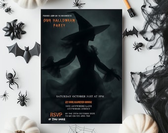 Witch Halloween Party Invitation | Spooky 5x7 Printable Invite | Haunted House Spooky Halloween Invite | Haunted House Halloween Invitation