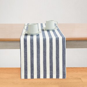 Sorrento Stripe Linen Table Runner - Solino Home - European Flax Navy and White
