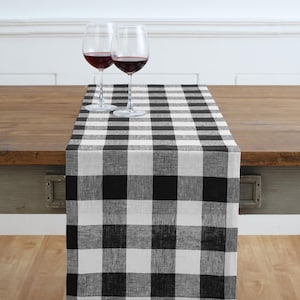Pure Linen Buffalo Check Table Runner - Farmhouse Spring Decor, Spring and Easter