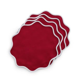 Solino Home Linen Scallop Cloth Placemats Set of 4, 100% Pure Linen Round Placemats 16 Inch for Summer - Giselle Scallop Edge