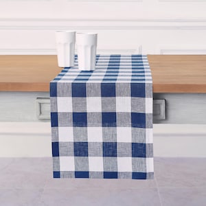 Buffalo Plaid Linen Table Runner: Farmhouse Checkered Design, Spring and Easter