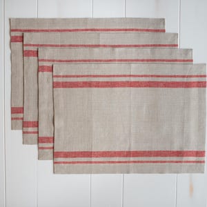 French Stripe Linen Placemats: Set of 4, Washable Fabric