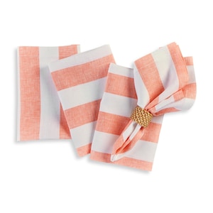 Cabana Stripe Linen Napkins - Set of 4, 20x20 Washable Dinner Napkins