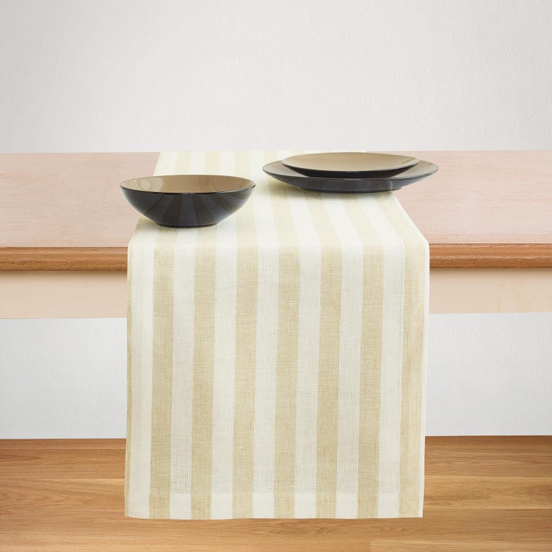 Sorrento Stripe Linen Table Runner - Solino Home - European Flax Natural and White