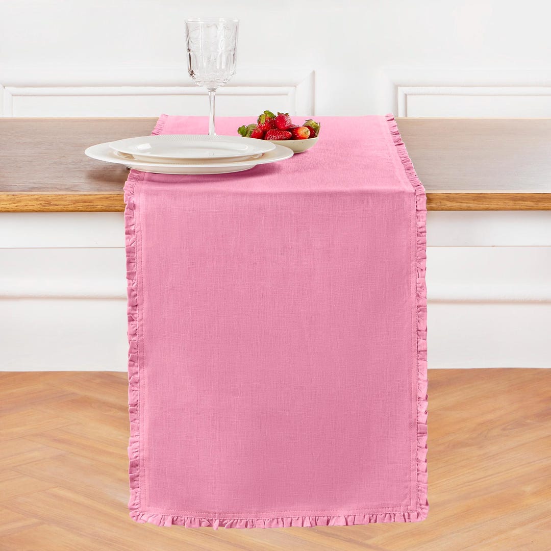Linen Ruffle Table Runner Linen Table Runner, European Flax Linen, Spring and Easter, Juliette ...