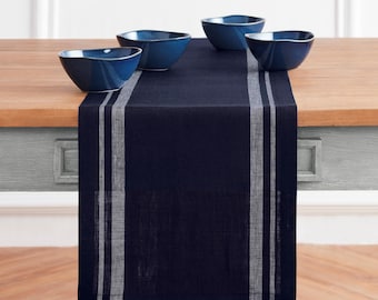French Stripe Linen Table Runner: 100% European Flax, Handcrafted, Spring and Easter
