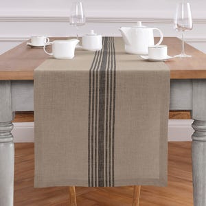 Stripe Linen Table Runner: Farmhouse Style, 100% Pure Linen