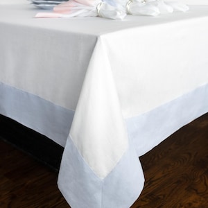 Pure Linen Tablecloth: White Linen with Colorful Stripe, Contempo, Solino Home