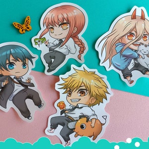 Kettensäge Anime Sticker matt und glänzend Vinyl, kawaii Sticker, Dämonenjäger Merch, Power Sticker, für Tagebücher, Laptops, Briefpapier, Geschenke