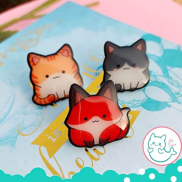 Little cute pets pins! Handmade pins, shrink plastic cats pins, Resin pins, custom pins, corgi, shiba, fox pin, kitsune pin, customized pin