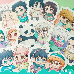 kawaii anime stickers in babystijl! stickers van kleine volleybaljongens, JJK-stickers, glanzend mat, kagehina, megumi, yuta, inumaki, bokuaka